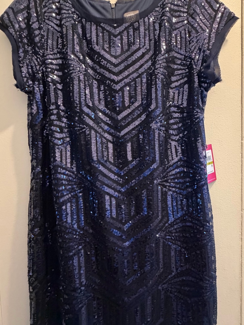 Vince Camuto Navy and Black Geometric Sequin Tunic Dress